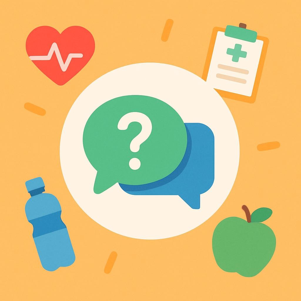 thumbnail for a health app's general help and support section, clean, approachable, modern, health-related icons, friendly colors